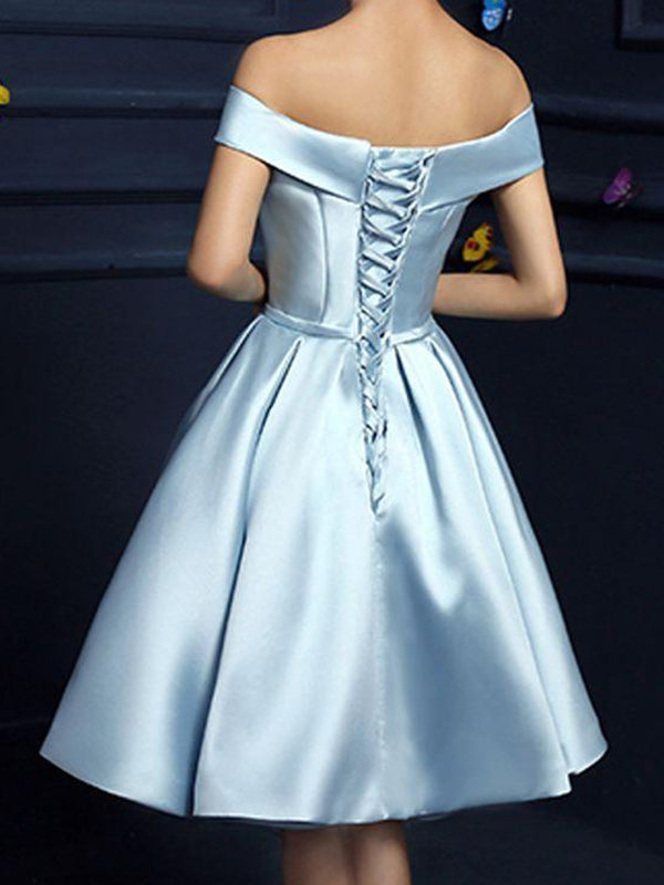 2024 Sherlyn Homecoming Dresses Lace Satin A-Line Off-The-Shoulder Bowknot Knee-Length Up