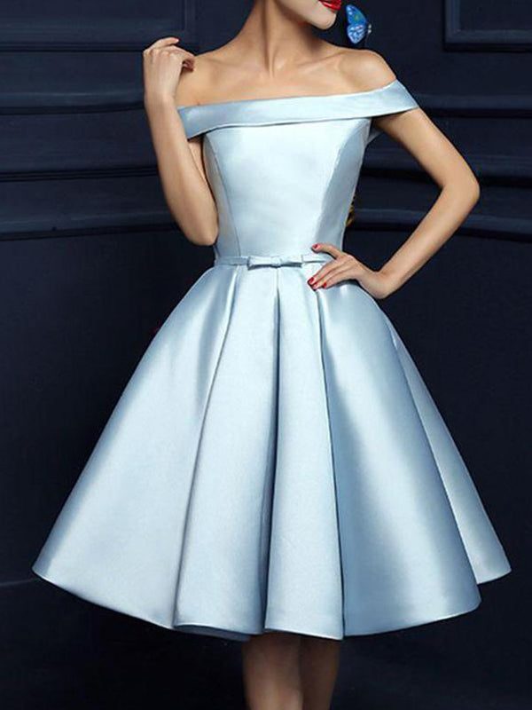 2024 Sherlyn Homecoming Dresses Lace Satin A-Line Off-The-Shoulder Bowknot Knee-Length Up