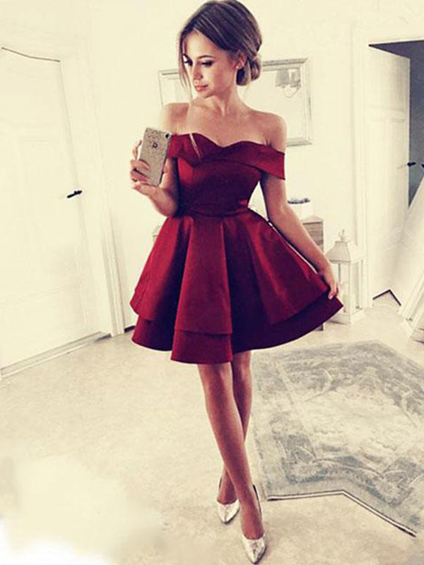 2024 Burgundy Cut Shorts Layers Off-The-Shoulder Magdalena Homecoming Dresses Sweetheart Mini A-Line