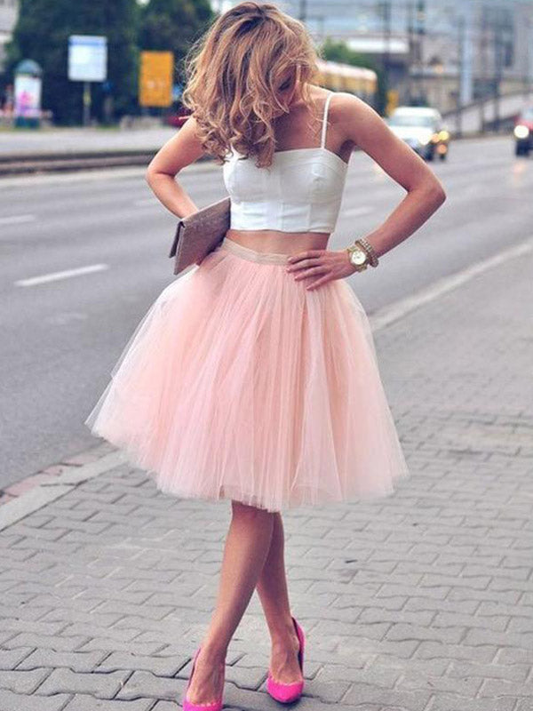 Two Piece Ball Gown Tulle Square Neck Germaine Homecoming Dresses Straps Sleeveless Knee-Length