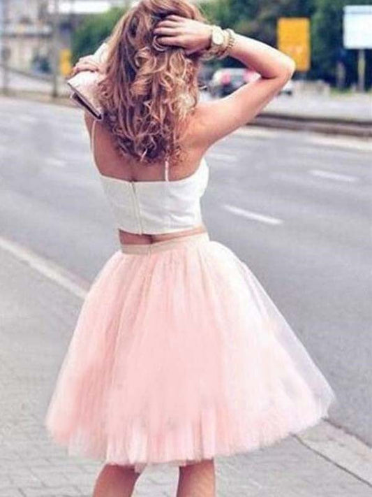 Two Piece Ball Gown Tulle Square Neck Germaine Homecoming Dresses Straps Sleeveless Knee-Length