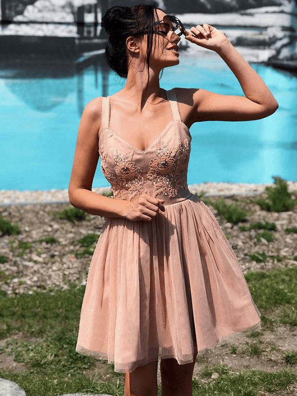 Dusty Rose Cut Shorts Tulle Kamryn Homecoming Dresses V Neck Sleeveless Beading Applique High Quality