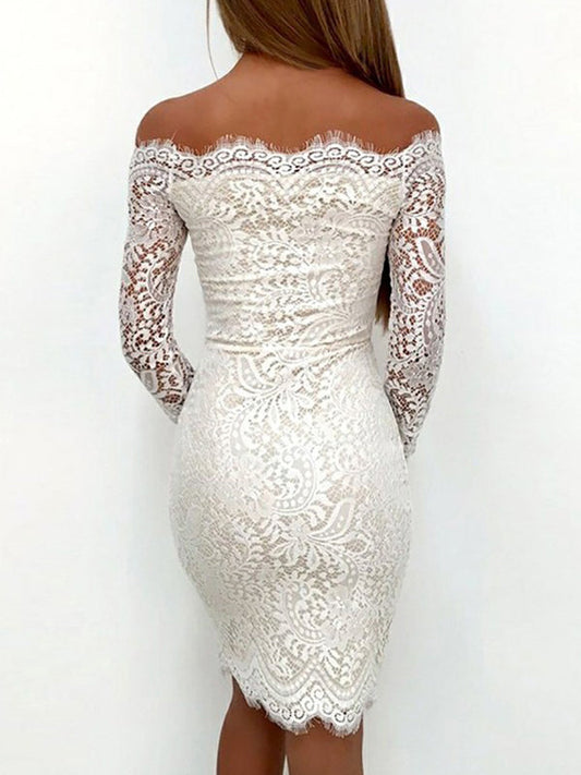 White Off-The-Shoulder Cut Short/Mini Sheath/Column Long Lace Anya Homecoming Dresses Sleeve