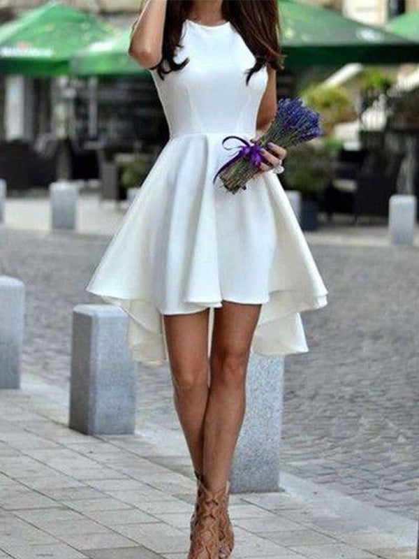 Simple Design White High Makenzie Homecoming Dresses Low Scoop Neck Sleeveless Cut Short/Mini