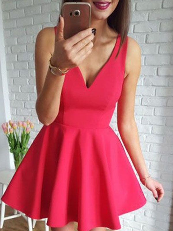 Simple Homecoming Dresses Jazmine High Low Cut Short V Neck Sleeveless A-Line