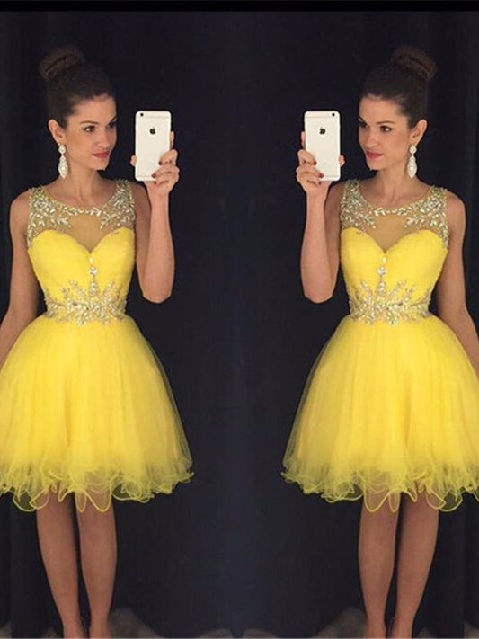 Shyann Homecoming Dresses Organza Scoop Neck See Through Sleeveless Beading Ball Gown Knee-Length