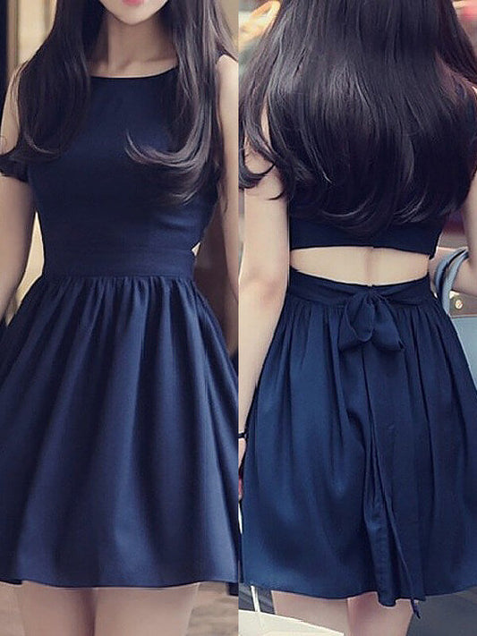 Simple Scoop Neck Sleeveless A-Line Cut Homecoming Dresses Mckinley Out Back Cut Short Mini Black