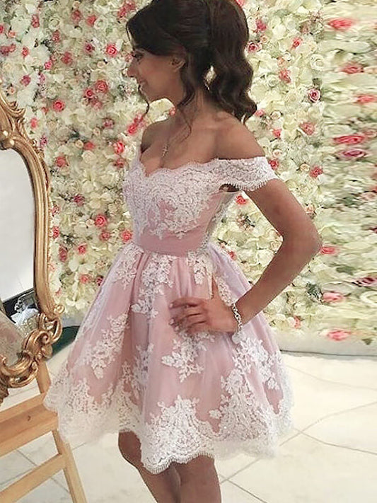 Off-The-Shoulder Nan Lace Homecoming Dresses Cut Short Mini Applique Tulle