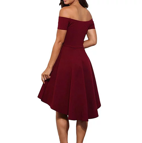 Off The Shoulder Burgundy A Line Satin Homecoming Dresses Brisa High Low Simple Pleated