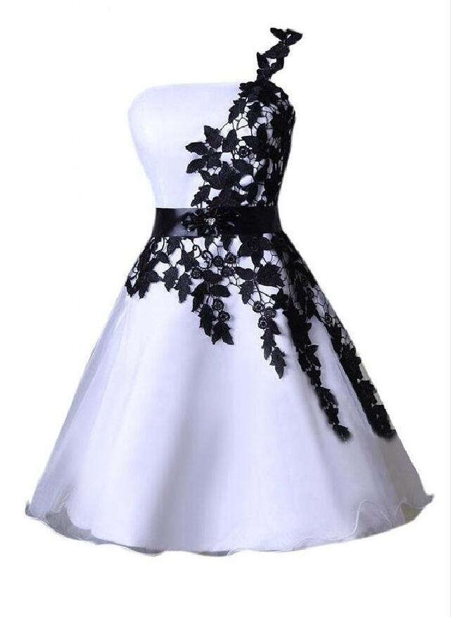 One Shoulder Up White Appliques Homecoming Dresses Satin A Line Lace Kenzie Flowers