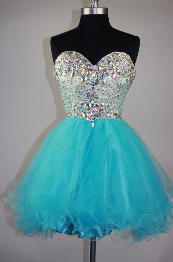 Rhinestone Strapless Sweetheart Backless Homecoming Dresses A Line Isabel Tulle Pleated