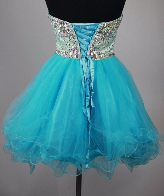 Rhinestone Strapless Sweetheart Backless Homecoming Dresses A Line Isabel Tulle Pleated