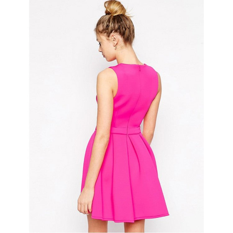 Cut Out Jewel Satin Barbara Homecoming Dresses A Line Sleeveless Fuchsia Pleated Simple Short