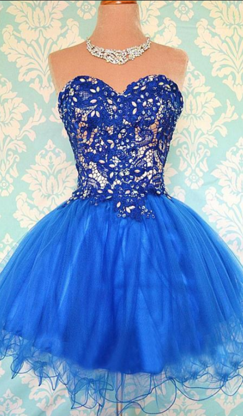 Strapless Sweetheart Nola Royal Blue Homecoming Dresses Tulle Beading Ball Gown Backless Appliques