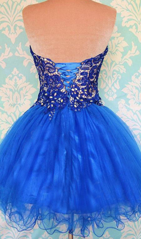 Strapless Sweetheart Nola Royal Blue Homecoming Dresses Tulle Beading Ball Gown Backless Appliques