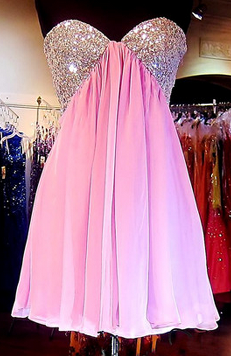 Strapless Sweetheart Pleated Sexy A Line Chiffon Homecoming Dresses Maisie Pink Beaded Cut Out