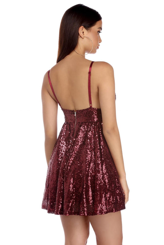 Deep V Neck Spaghetti Straps Alyson A Line Homecoming Dresses Backless Burgundy Sexy Sequins Sparkle