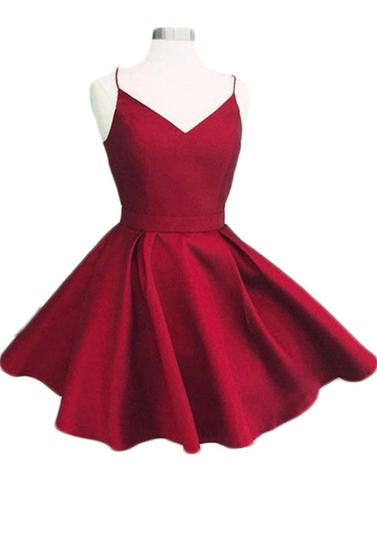 Homecoming Dresses Alivia A Line Spaghetti Straps V Neck Pleated Backless Cut Out Bow Knot