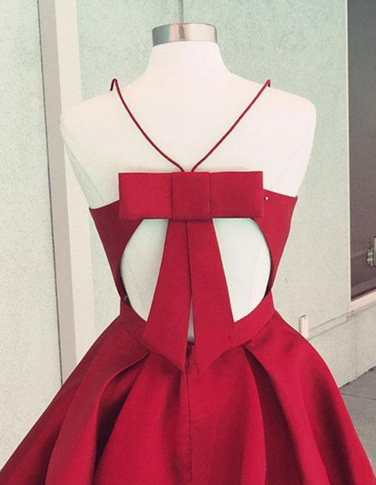 Homecoming Dresses Alivia A Line Spaghetti Straps V Neck Pleated Backless Cut Out Bow Knot