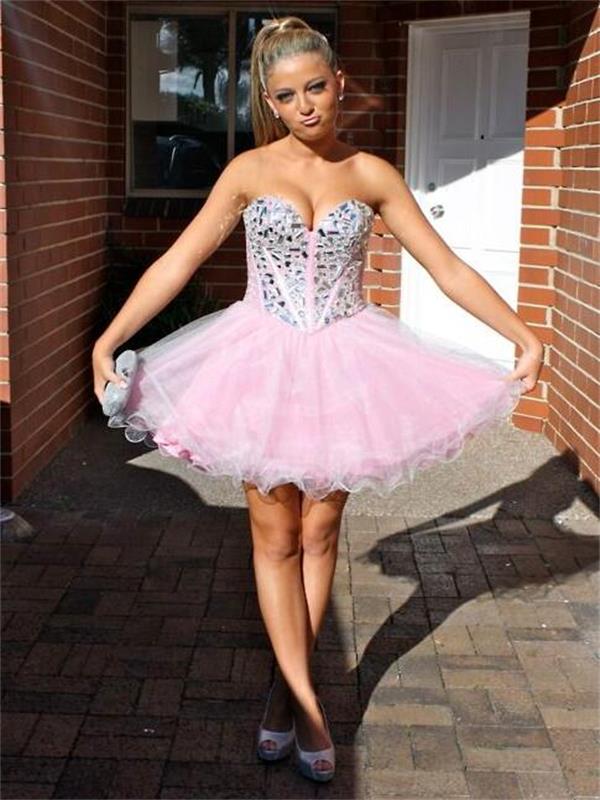 Rhinestone Strapless Sweetheart Tulle Pleated Homecoming Dresses Amber A Line Sparkle