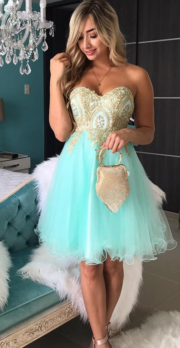 Strapless Sweetheart Appliques Juliette Homecoming Dresses A Line Backless Mint Green Organza