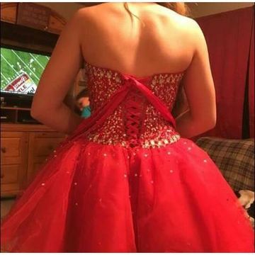 Red Homecoming Dresses A Line Wendy Strapless Sweetheart Rhinestone Organza Backless Sparkle