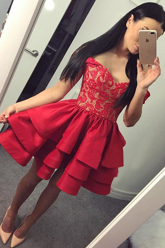 Off The Shoulder Red V Neck Ball Gown Appliques Homecoming Dresses Cassie Satin Sexy Backless