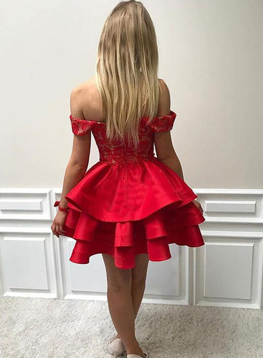 Off The Shoulder Red V Neck Ball Gown Appliques Homecoming Dresses Cassie Satin Sexy Backless