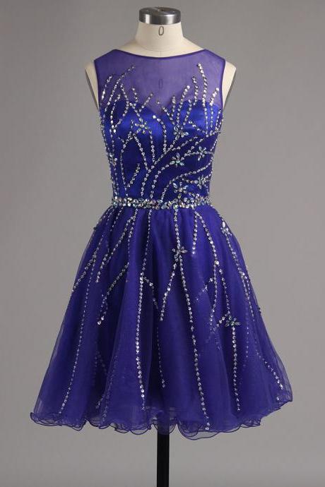 Jewel Sleeveless Dark Esperanza Homecoming Dresses A Line Navy Beading Rhinestone Pleated Organza