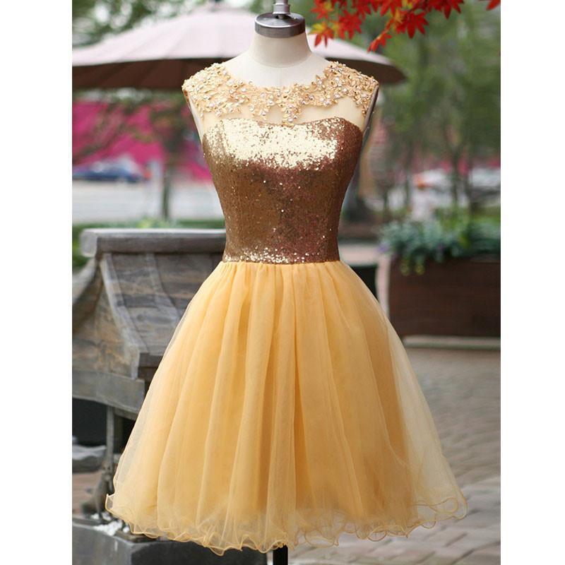 Sleeveless Scoop Appliques Lorna Homecoming Dresses A Line Pleated Light Yellow Organza Sequins