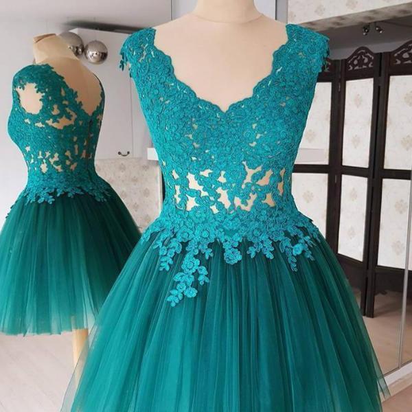 Deep V Neck Backless Hollow Ball Homecoming Dresses Kimora Gown Pleated Teal Flowers