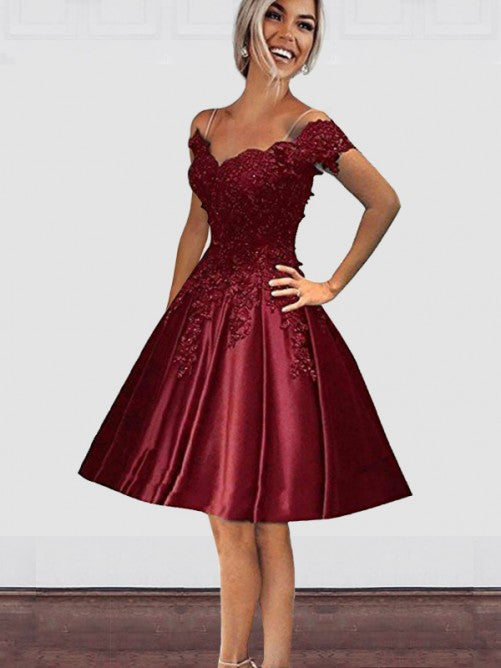 Burgundy Off The Sarai A Line Homecoming Dresses Shoulder Spaghetti Straps Appliques