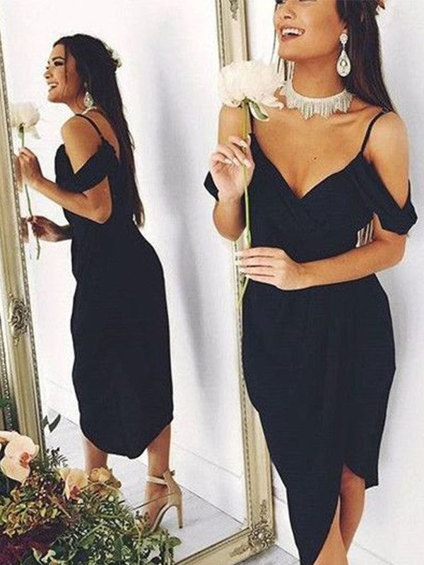 Spaghetti Straps Black Sheath Deep Homecoming Dresses Malia V Neck Off Shoulder Side Split