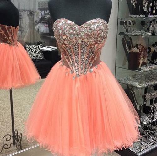 Courtney A Line Homecoming Dresses Strapless Sweetheart Organza Rhinestone Backless Sexy Short