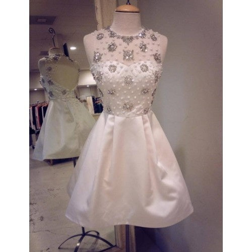 Jewel Sleeveless Taffeta Pleated Homecoming Dresses Ivory Hannah A Line Beading Backless Sheer