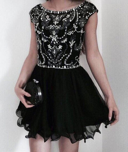 Destiney A Line Homecoming Dresses Scoop Cap Sleeve Organza Pleated Beading Rhinestone Short