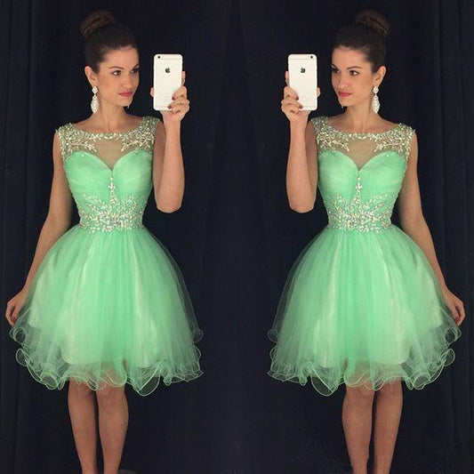 Organza Green Scoop Sleeveless Appliques Ball Gown Shayla Homecoming Dresses Pleated Sheer