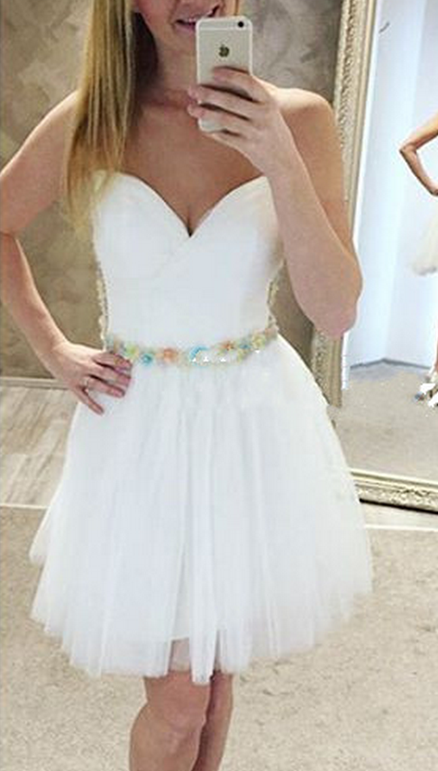 Deep V Neck Sleeveless Strapless Homecoming Dresses A Line Ayana Ivory Tulle Pleated