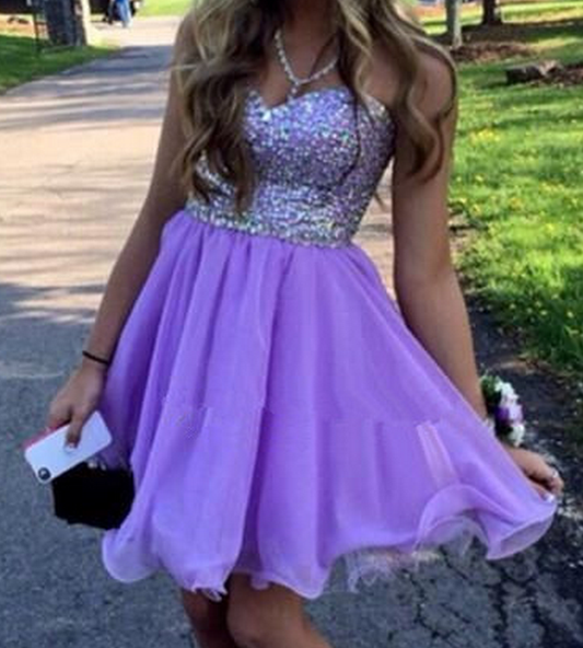 Strapless Sweetheart Beading Chiffon Homecoming Dresses Luna A Line Pleated Lilac Short