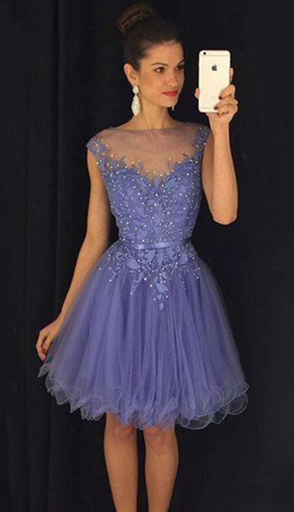 Cap Sleeve Sheer Jewel Ariana Homecoming Dresses A Line Pleated Appliques Organza Flowers