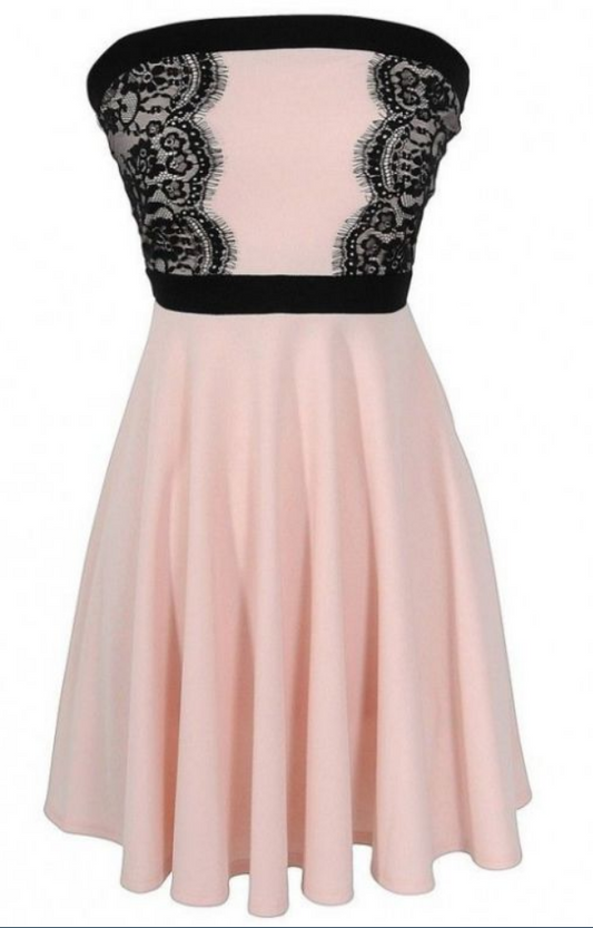 Strapless Pleated Dusty Rose Flowers Satin A Line Lace Haylee Homecoming Dresses Knee Length