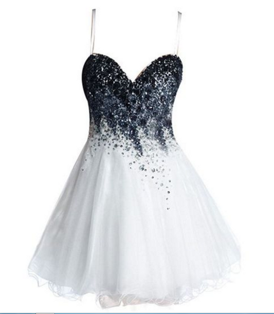 White Sweetheart Spaghetti Straps Sexy Tanya Homecoming Dresses A Line Organza Pleated Beading