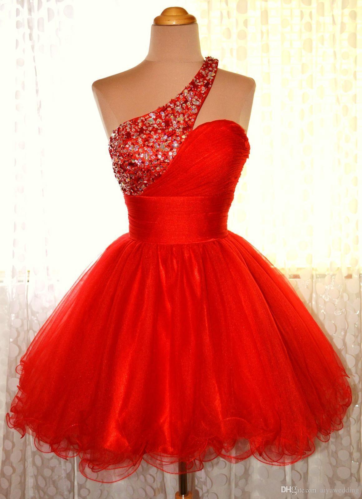 One Homecoming Dresses Jocelynn A Line Shoulder Red Sleeveless Organza Pleated Rhinestone