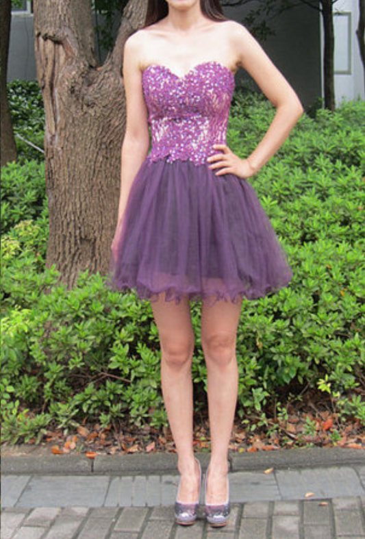 Lilac Strapless Kamila Homecoming Dresses A Line Sweetheart Appliques Organza Pleated