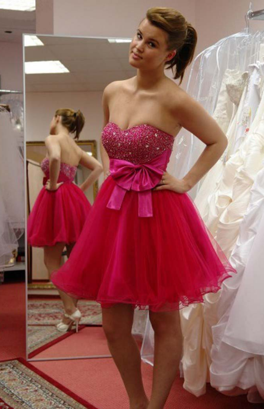 Sweetheart Backless Fuchsia Beading Bowknot Mary Homecoming Dresses Ball Gown Organza