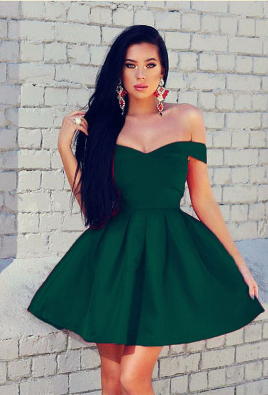 Off The Shoulder Pleated Sweetheart Short Homecoming Dresses Satin A Line Raquel Elegant