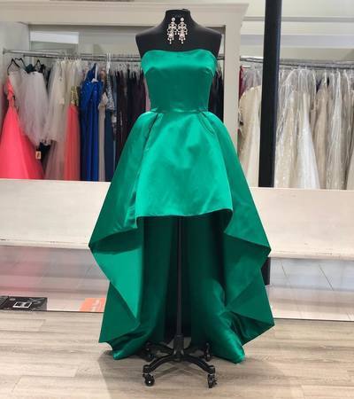 Strapless Sweetheart High Low Satin Melissa A Line Homecoming Dresses Hunter Pleated