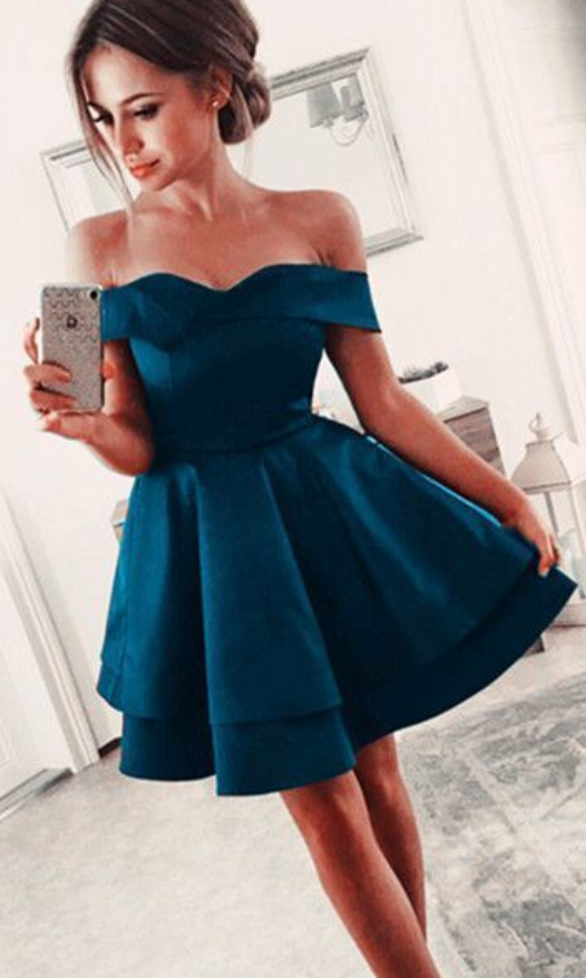 Off The Homecoming Dresses Aracely A Line Satin Shoulder Tiered Pleated Short Elegant Tiered