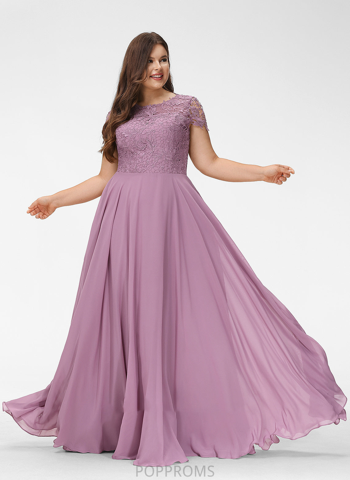 Scoop A-Line Prom Dresses Evie Neck Chiffon Lace With Pockets Floor-Length