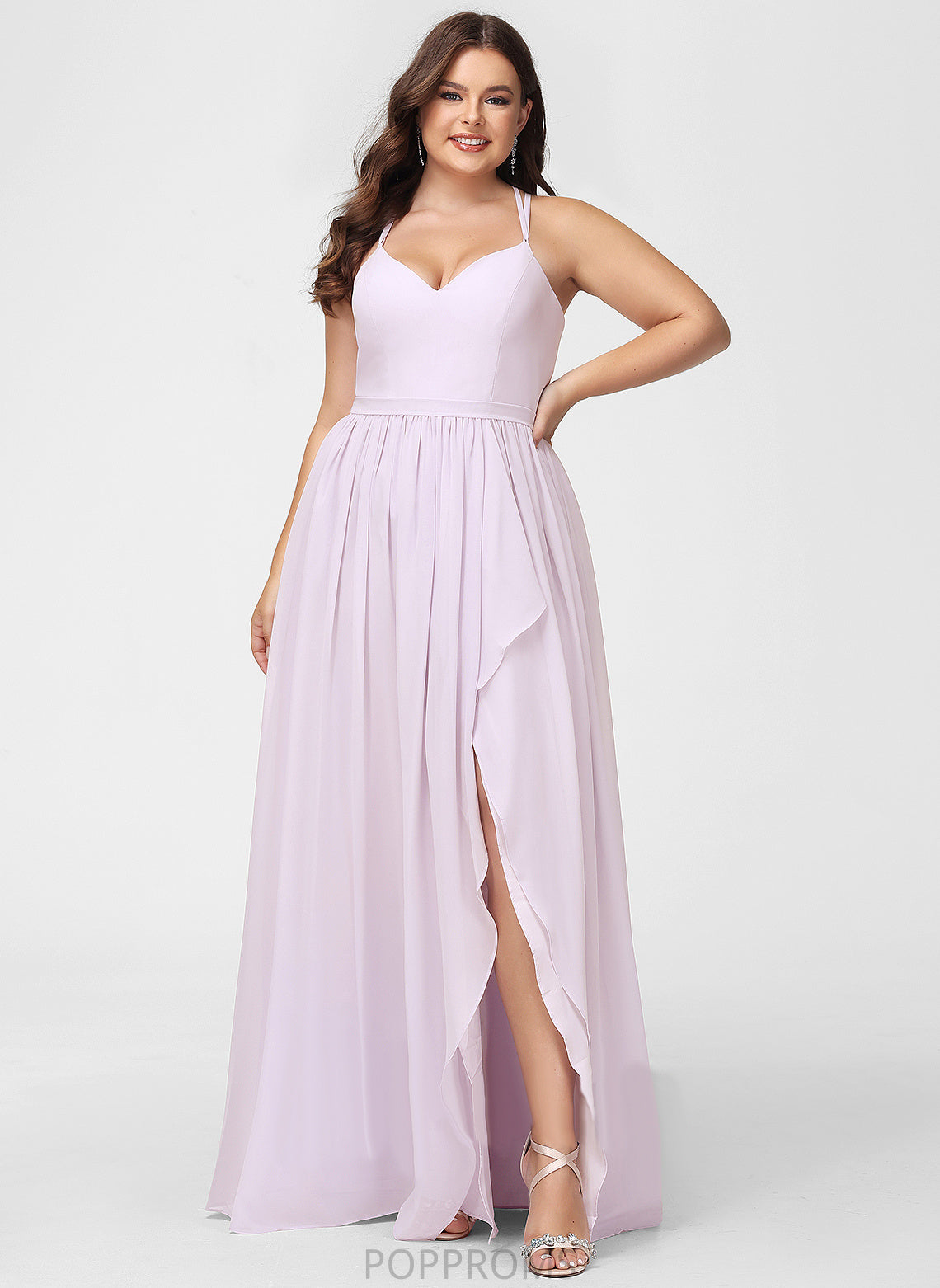 Embellishment A-Line SplitFront Ruffle Neckline Silhouette Asymmetrical Fabric V-neck Length Marian Floor Length Bridesmaid Dresses